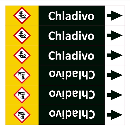 Značení potrubí, chladivo , 6 ks (3P + 3L),280 × 52 mm